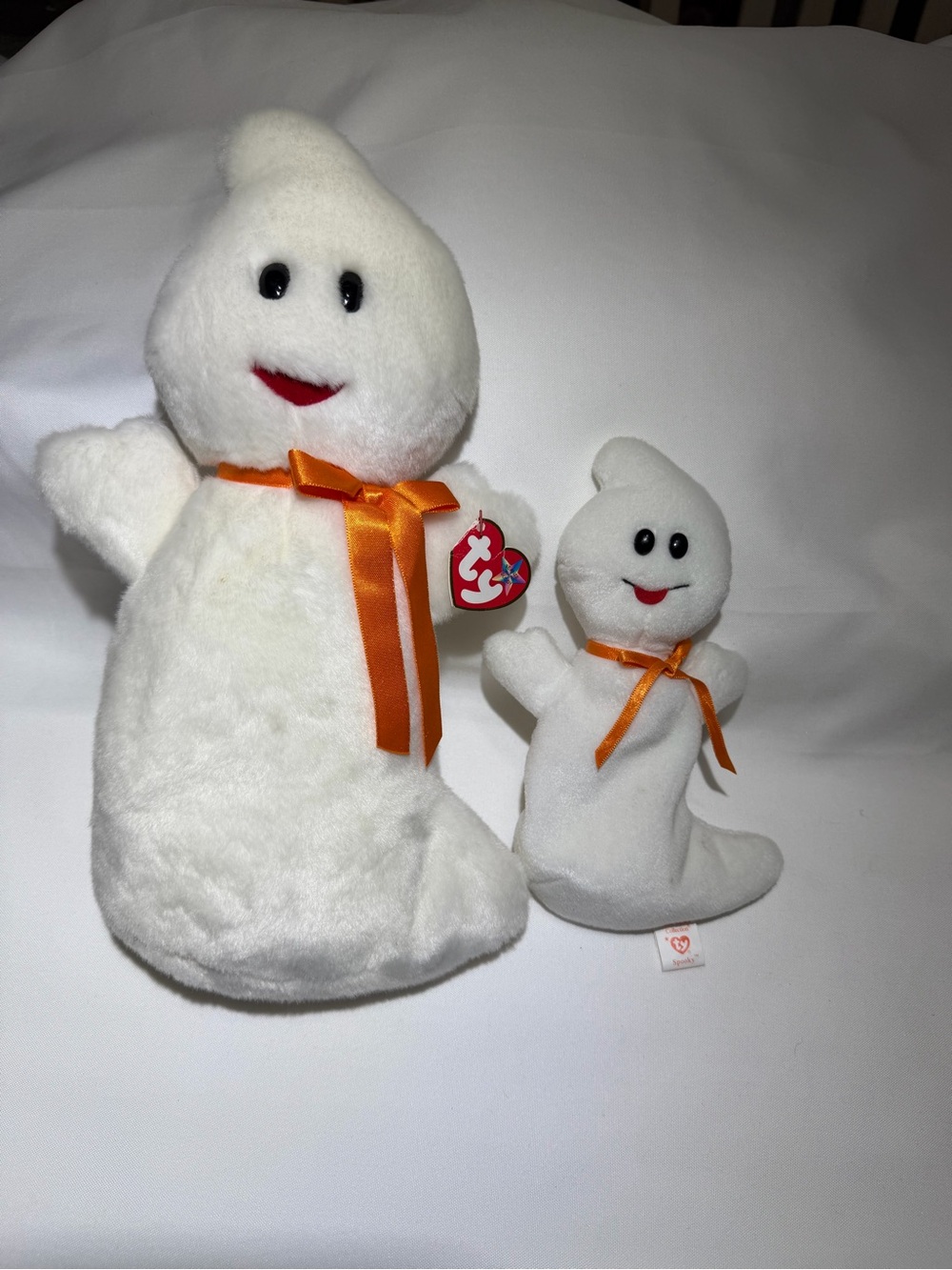 Ty Plush Ghost Duo with Orange Ribbon Accents